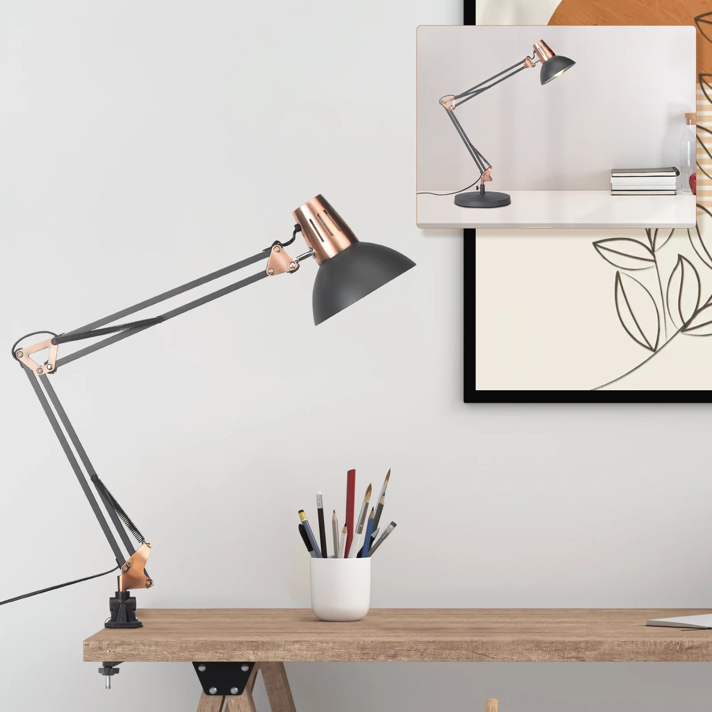 Black Retro Metal Swivel Arm Desk Lamp Adjustable Architect Morden Table Lamp High Task Lamp With Switch For Bedroom Study Room