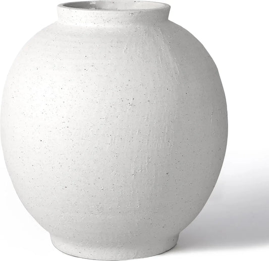 Large White Ceramic Vase 11 Inch Round Modern Tall Vase For Home Living Room Table Festive Interior Decor