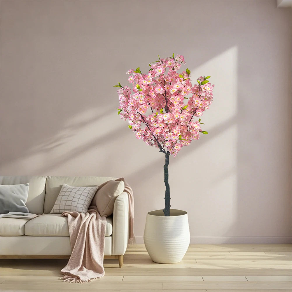 Artificial Cherry Blossom Tree 5FT Tall Potted Faux Cherry Blossom Tree In Pot Fake Cherry Blossom Tree For Home Office Decor