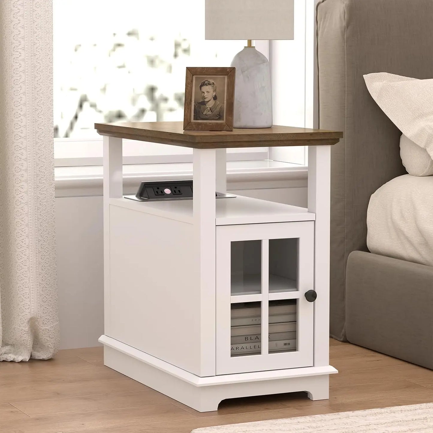 End Table, End Tables Living Room, Storage End Tables, Side Table with Charging Station, Charging Nightstand for, Customized