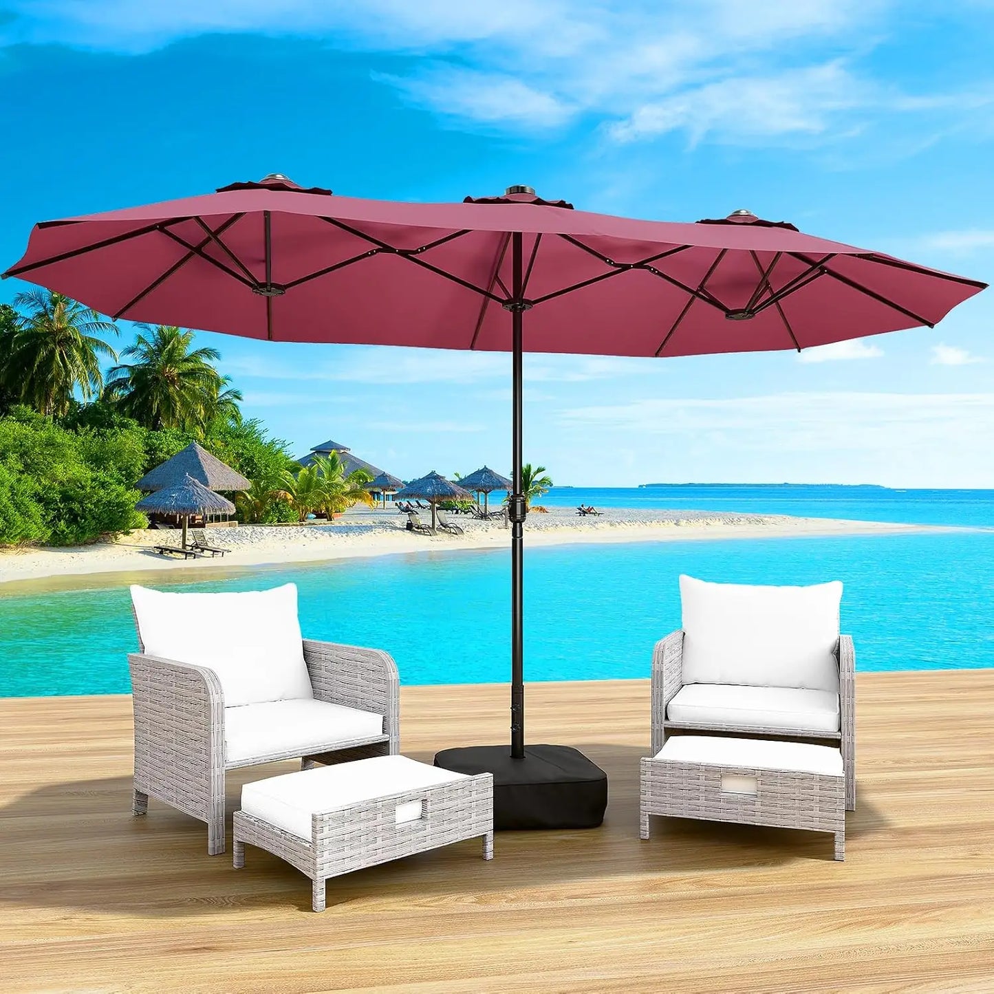 14FT Double-Sided Patio Umbrella with Base Included, Large Outdoor Rectangular Market Umbrella for Backyard,, Customized