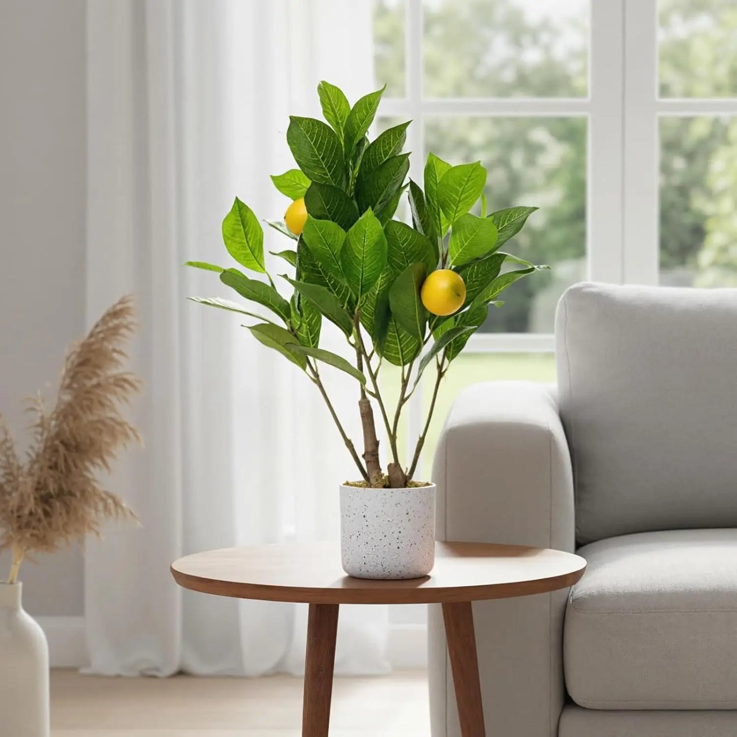 2 Pcs Artificial Lemon Tree 19.7" Fake Artificial Potted Plants Faux Lemon Tree with Pot Faux Plants Indoor for Home Kitchen