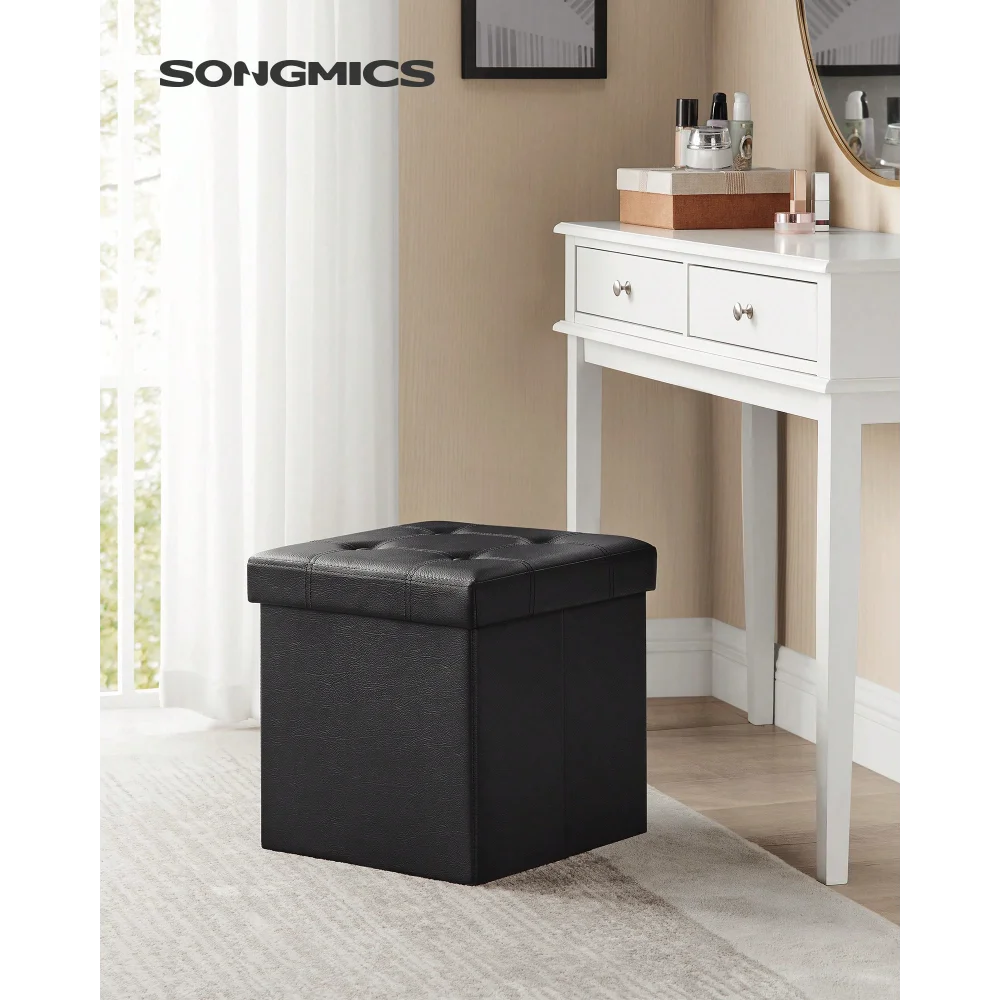 SONGMICS 15 Inches Folding Storage Ottoman, Cube Footrest, Puppy Step, Coffee Table With Hole Handles, Max. Static Load 660 Lb,