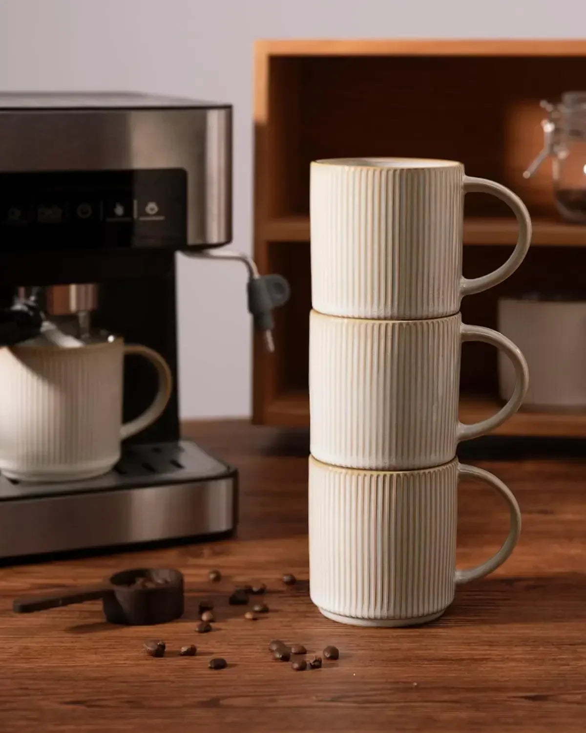 Coffee Mug Set for 8, Star 12 oz Catering Mugs Cup Set with Handle for Coffee, Tea, Cocoa, Milk - Ceramic Stoneware Drinkware Se