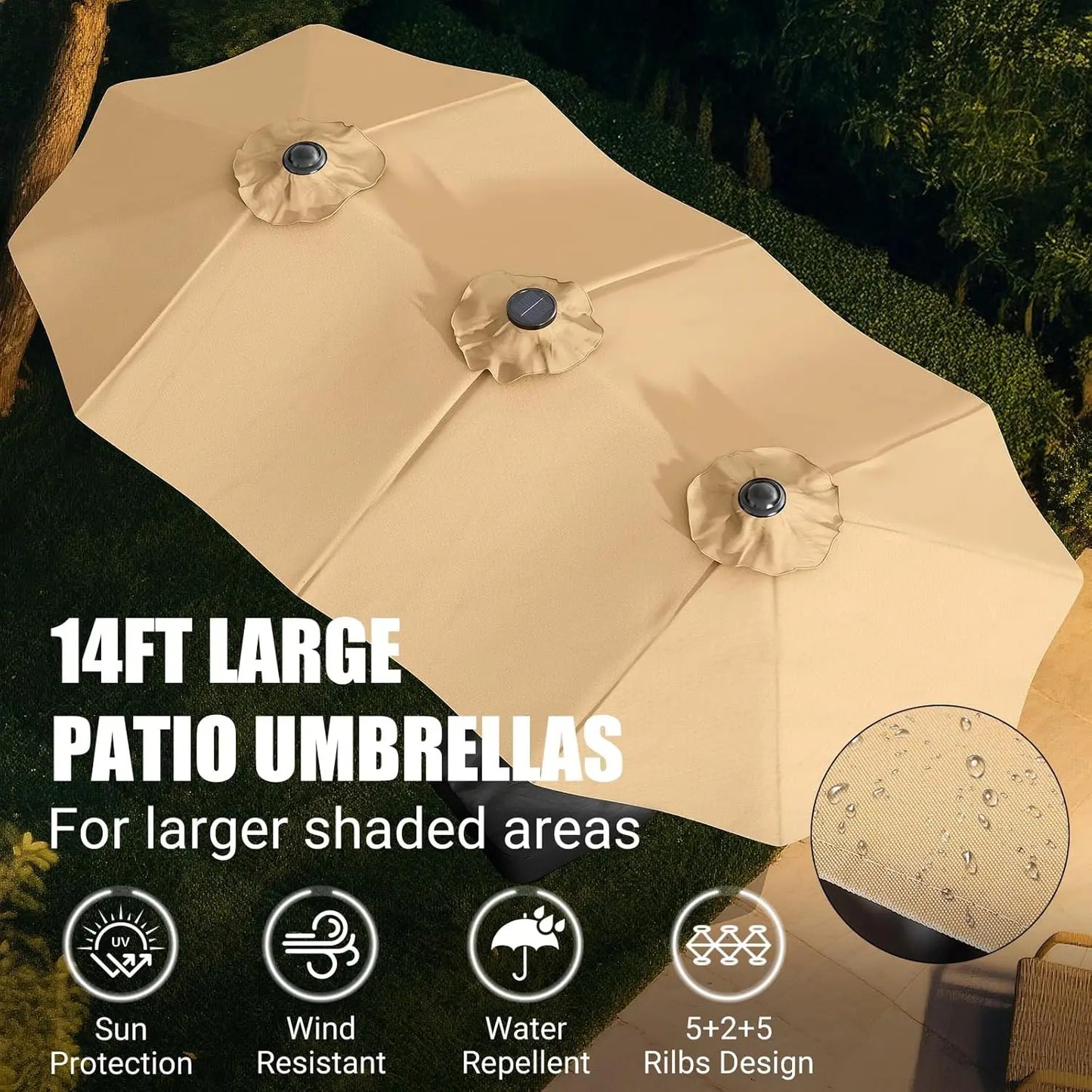 14FT Double-Sided Patio Umbrella with Base Included, Large Outdoor Rectangular Market Umbrella for Backyard,, Customized