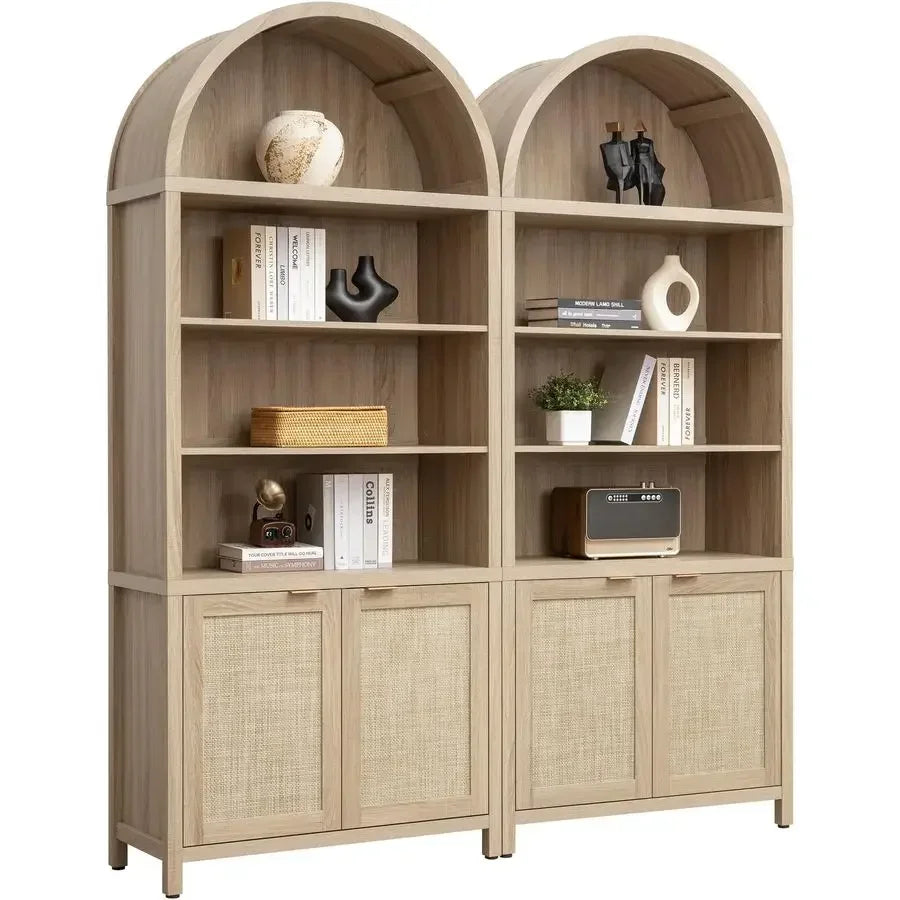 Book Shelf Arched Cabinet Bookshelf Arch 84.2 Tall Bookcase 5 Tier Large Bookshelves with Doors Storage Rattan Boho Wide Book S