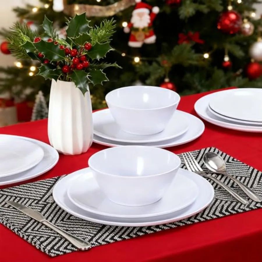 Melamine Dinnerware Sets18-piece Melamine Plates and Bowls Set Unbreakable Dishes Set for 6 Dishwasher Safe Indoor and Outdoor