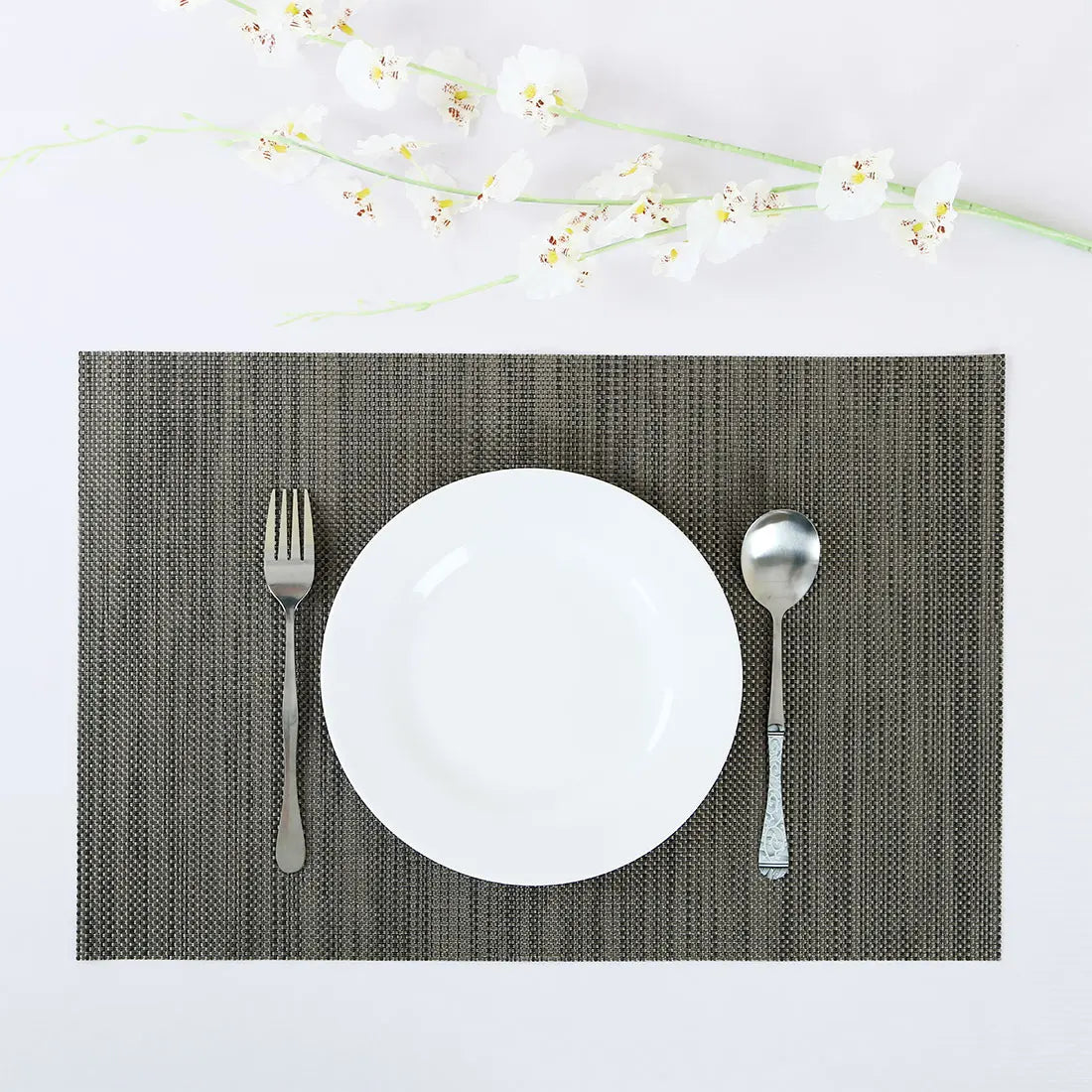 Heat Resistant Non-Skid Removable Pvc Table Mats Woven Placemats Dark Gray 6Pcs