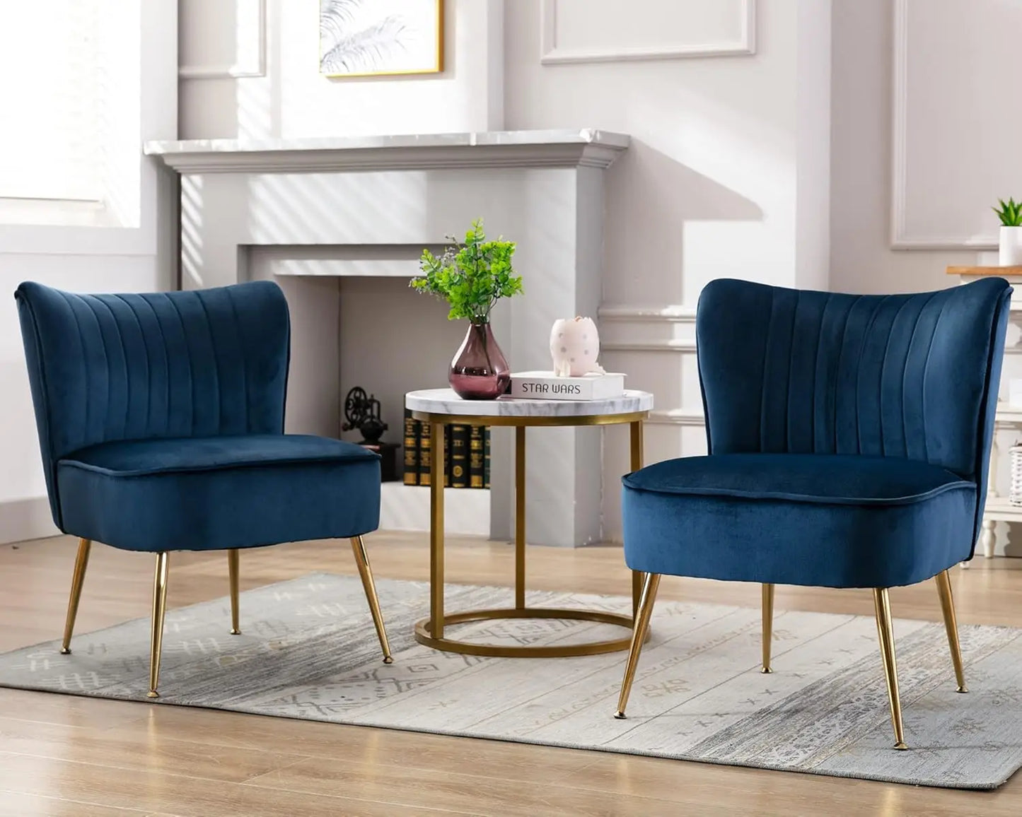 Velvet Accent Chairs Set of 2 Armless Slipper Chair with Golden Legs Mid Century Side Single Sofa for Living Room Bedroom Pink