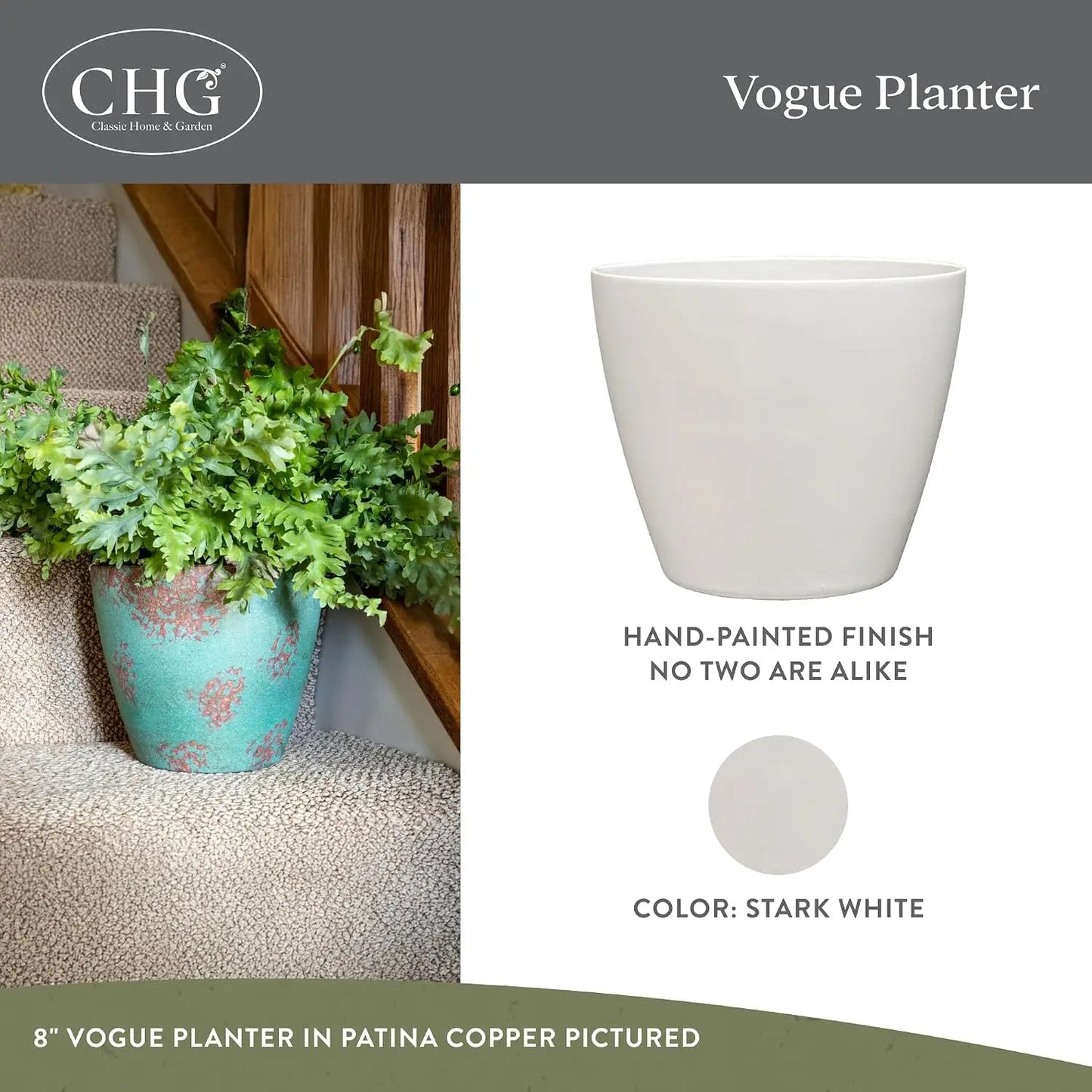 Modern Indoor & Outdoor Flower Pots, UV-Resistant, 8" Stark White
