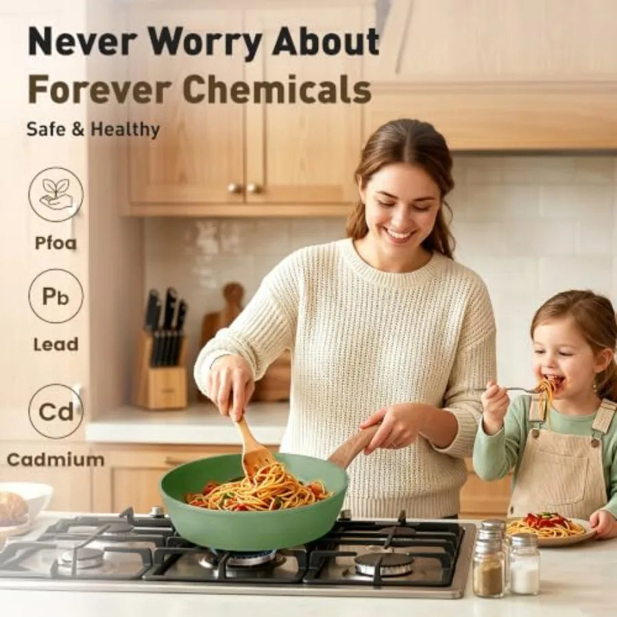 Pots and Pans Set Non Stick, 17 Pcs Induction Kitchen Cookware Sets, Non Toxic Granite Pan Sets for Cooking Nonstick
