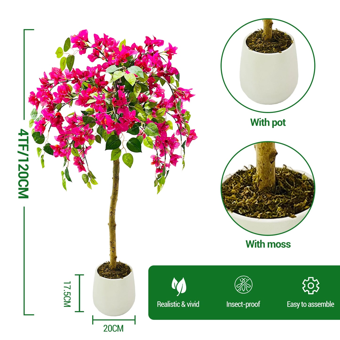 Bougainville Artificial Flowers Decorative Artificial Plants, Large Decorative Flowers for Entrance, Balcony, Windowsill, Corner