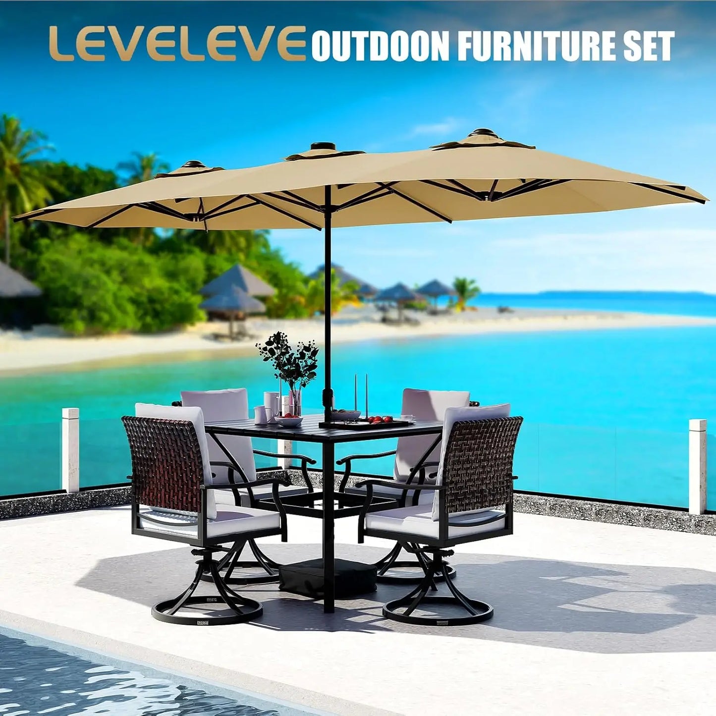14FT Double-Sided Patio Umbrella with Base Included, Large Outdoor Rectangular Market Umbrella for Backyard,, Customized