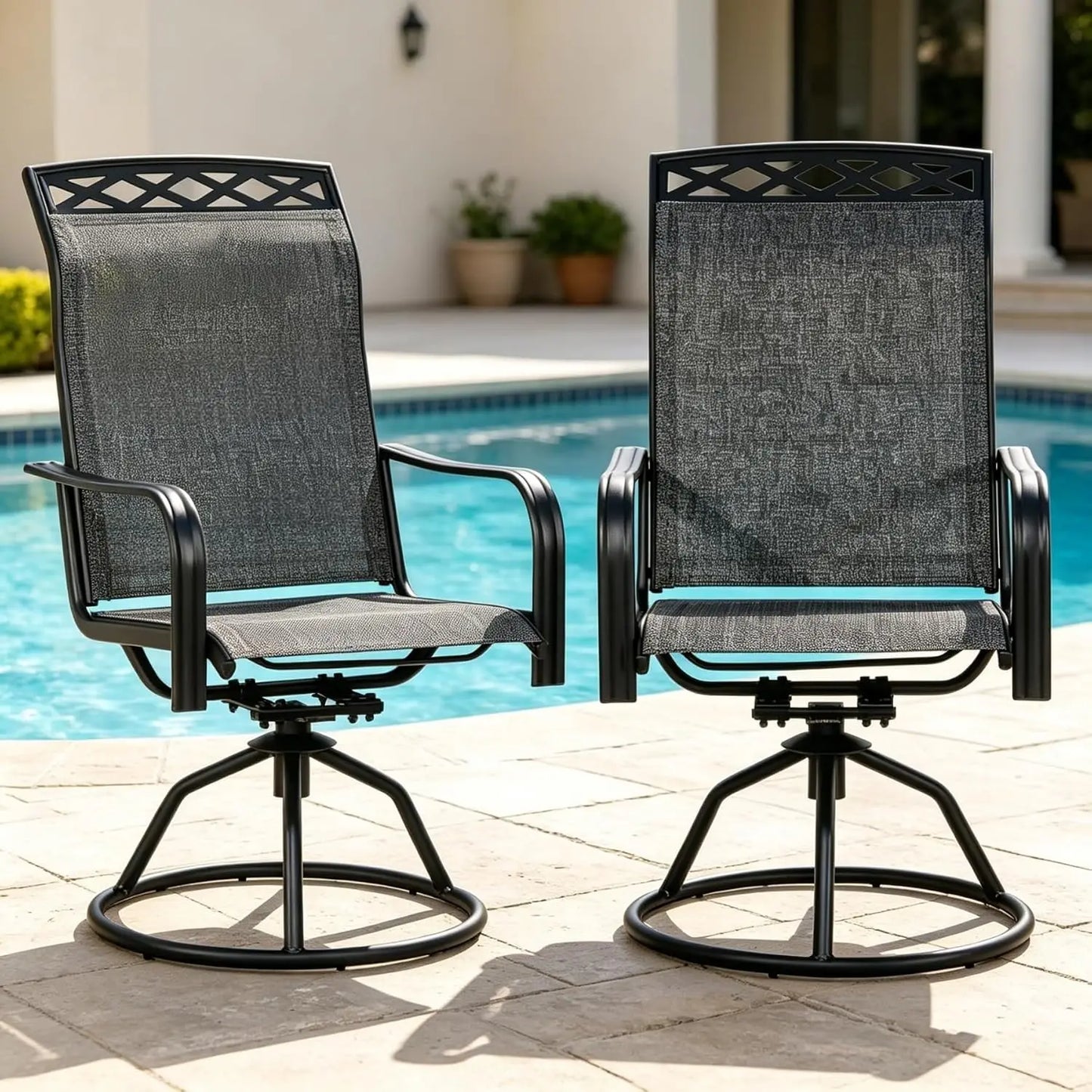 Patio Swivel Chair Set of 2, Outdoor Swivel Rocker Dining Chairs Set of 2, High Back Swivel Dining Chairs，