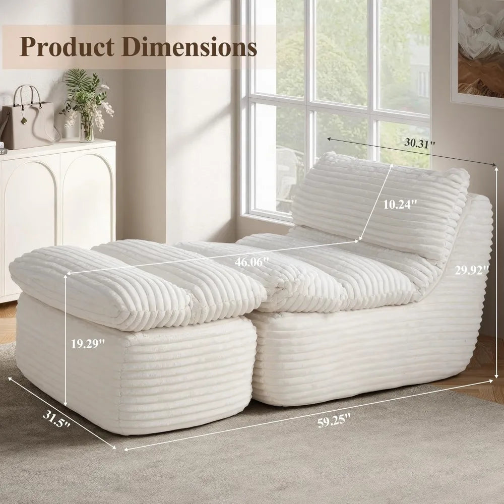 Frameless Recliner, Indoor Adult Beanbag Chair, Made with Compressed Memory Foam