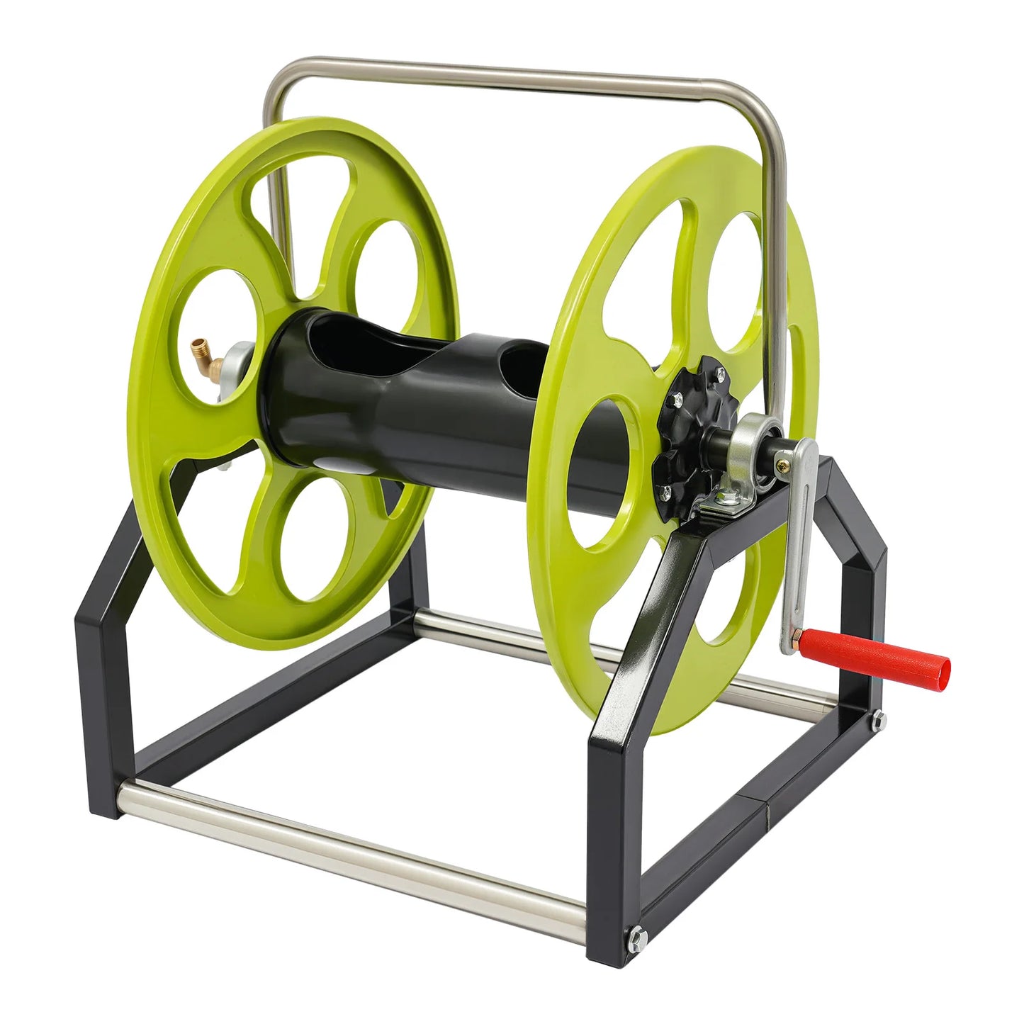 Garden Hose Reel, Metal Hose Reel, Water Hose Holder with 360° Swivel Nozzle & Crank Handle for Yard Lawn Patio Garden