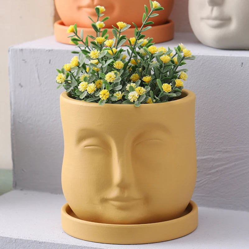 Creative Humanoid Head Ceramic Flower Pot Plant Flower Vase Garden Decoration Special-shaped Irregular Human Head Vase Art Decor