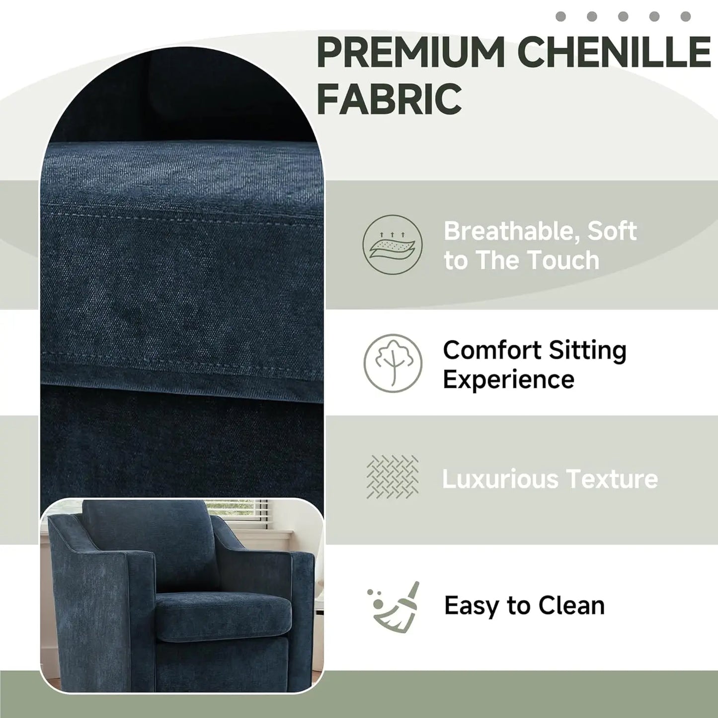 Swivel Chenille Accent Chair Set of 2, Modern Armrest Comfy Single Sofa for Living Room, Custom