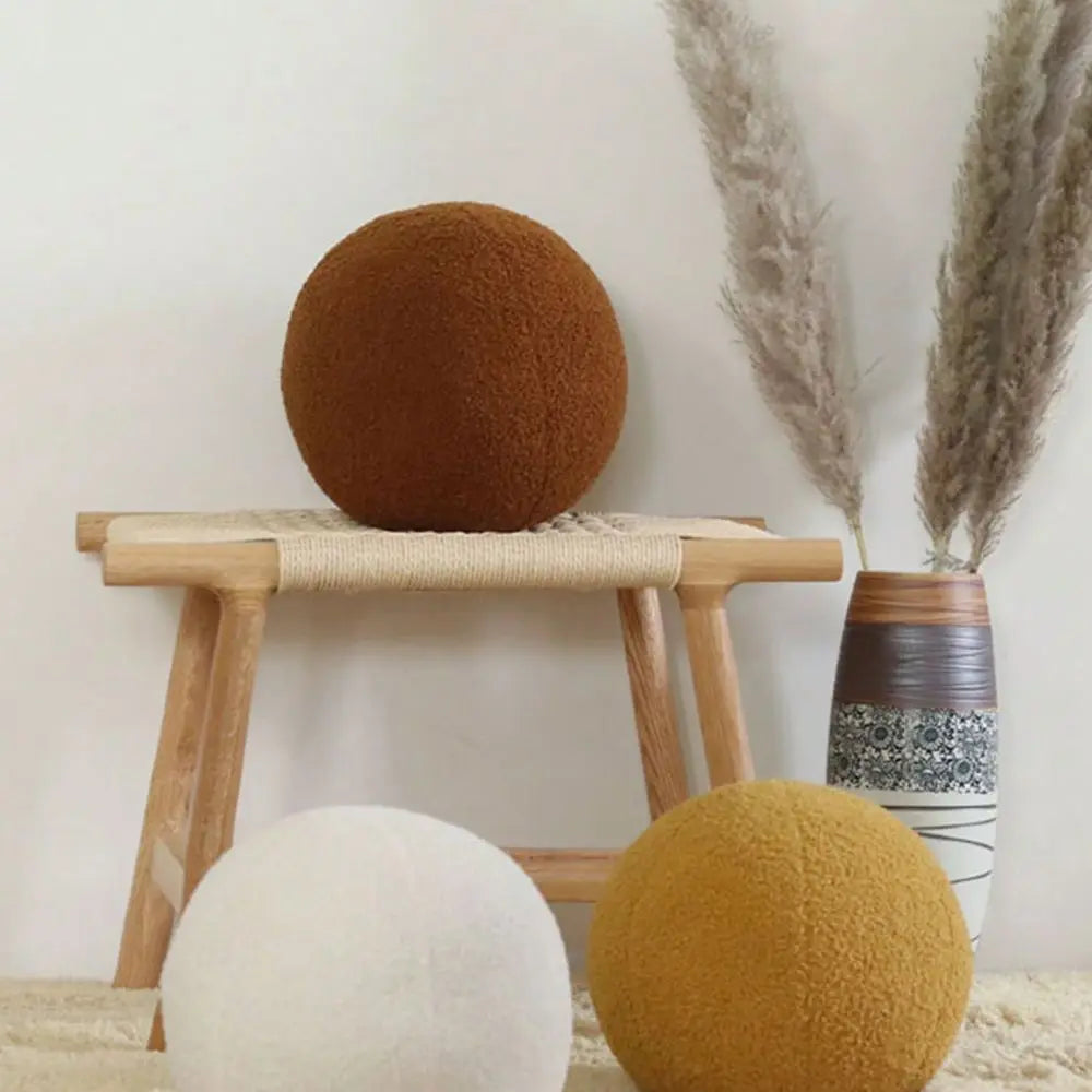 1pc Nordic Style Spherical Cushion Soft Fluffy Cushion Solid ColorPlush Sofa Throw Pillows Chair For Living Room