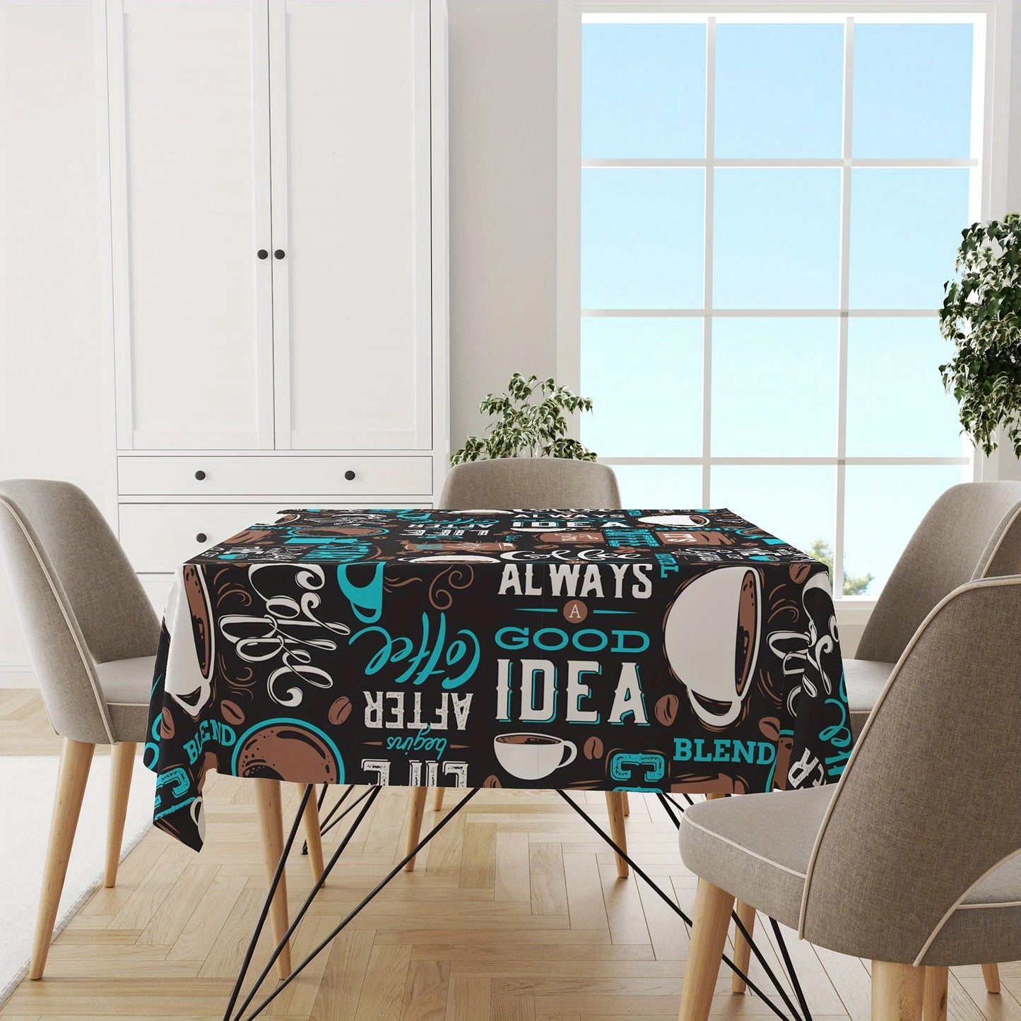 Tablecloth Stylish Coffee Themed Rectangular Tablecloth Polyester Table Cover for Home Gatherings Parties Coffee Bar Accessories Easy Care Durable Machine Washable Kitchen Dining Table Decor Indoor Outdoor Use Reusable Tablec