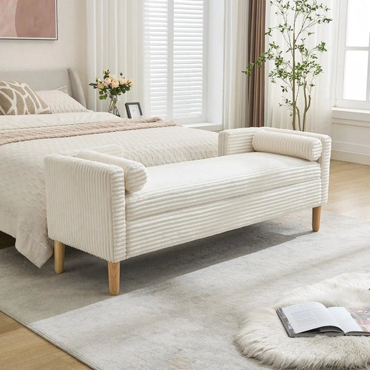 65.35" W Ottoman with Storage Bench for Bedroom End of Bed with Removable Pillows Upholstered Storage Ottoman Bench, Customized