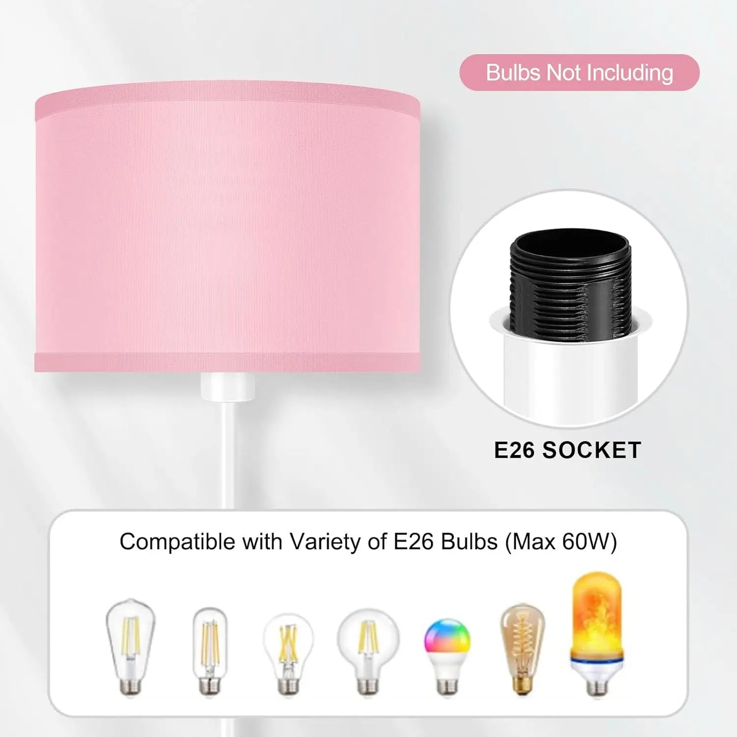 59" Pink Floor Lamp with Foot Switch,  Standing Light for Bedroom, Living Room, Kids Room
