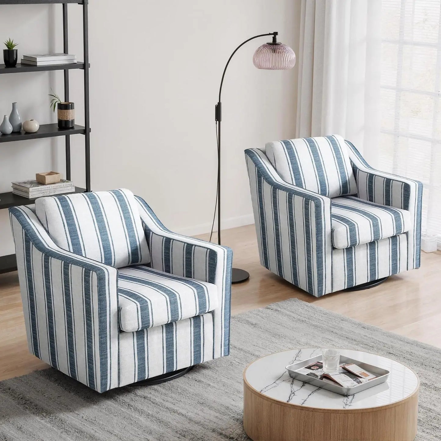 Swivel Chenille Accent Chair Set of 2, Modern Armrest Comfy Single Sofa for Living Room, Custom