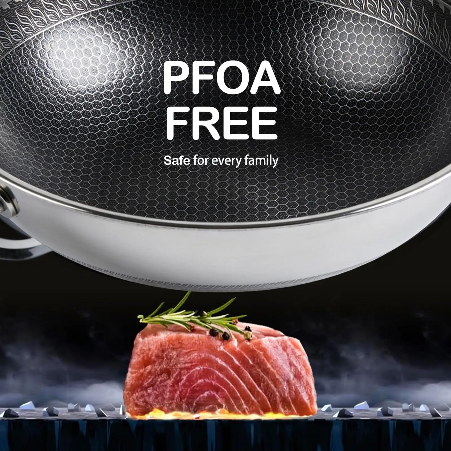 12 Inch Stainless Steel Wok Pan,4L Fry Pans Nonstick with Snowclad Technology,Induction Cooking Pan with Lid Free Cookware