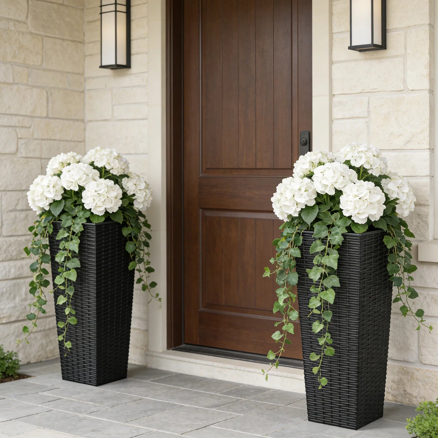 2pcs Resin Tall Plant Pots Large Tapered Flower Pots with Drainage Holes Removable Inner Pot for Garden Patio Porch Backyard
