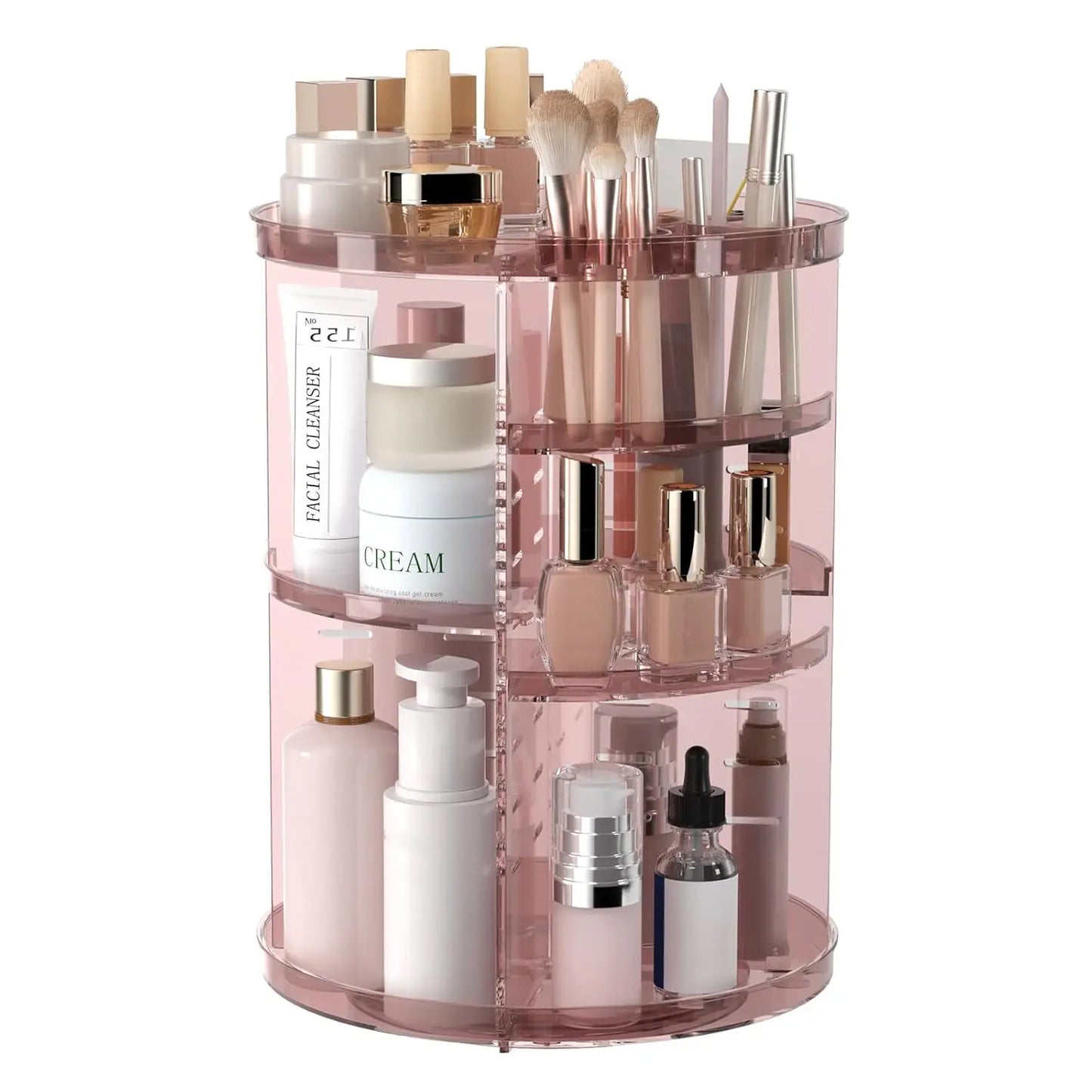 Rotating Makeup Organizer, DIY 8 Adjustable Layers Spinning Skincare Storage, Cosmetic Display Case with Brush Holder and Perfum