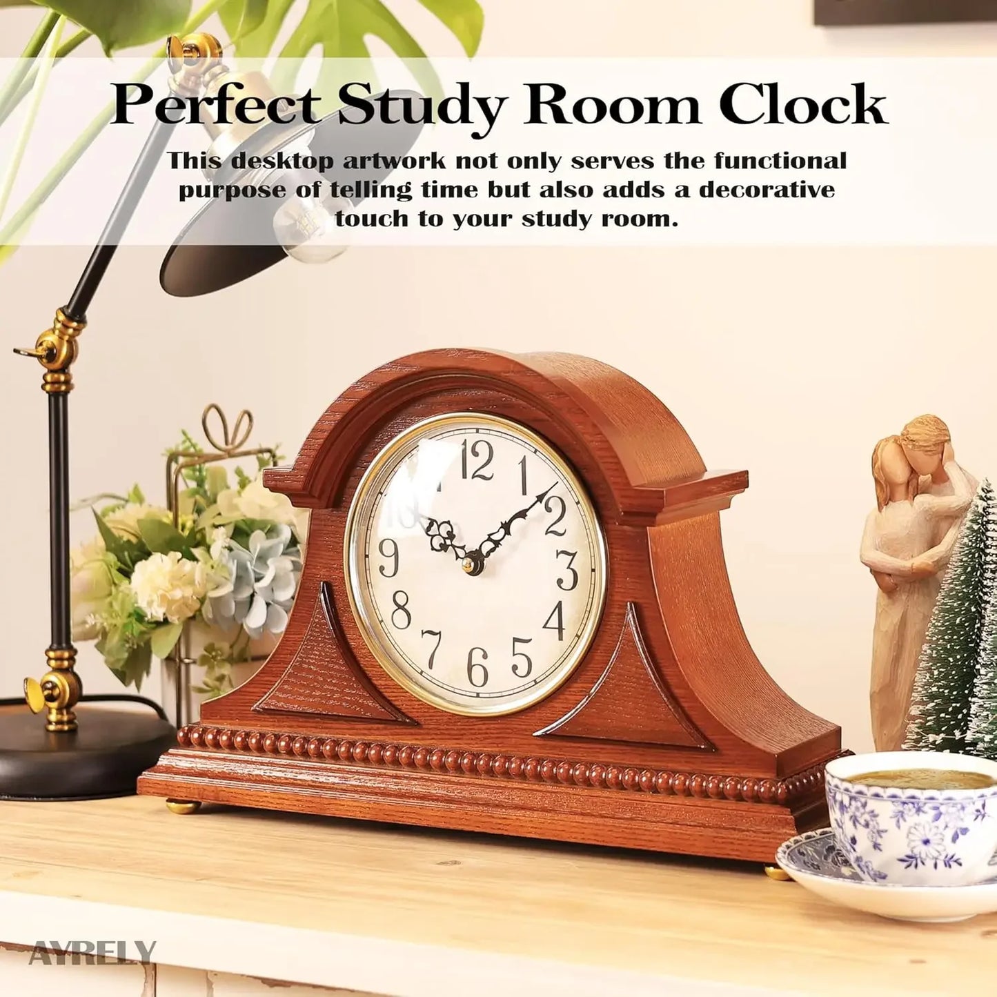 Bestseller® Grandfather Mantel Clock with Hour/Quarter-Hour Chime, Elegant Wooden Frame, Table Clocks Battery Operated, Desk She