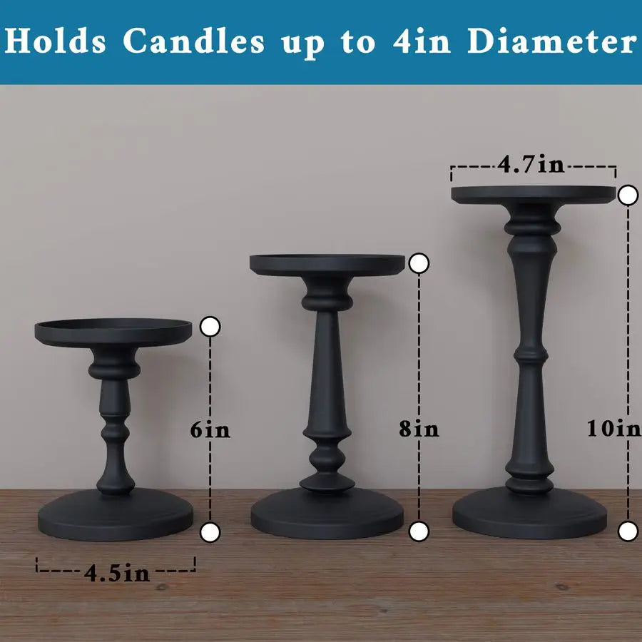 Black Candle Holders Set of 3 Metal Candle Holders for Pillar Candles amp LED Flameless Candles 6, 8 amp 10 Inch Tall Decorative