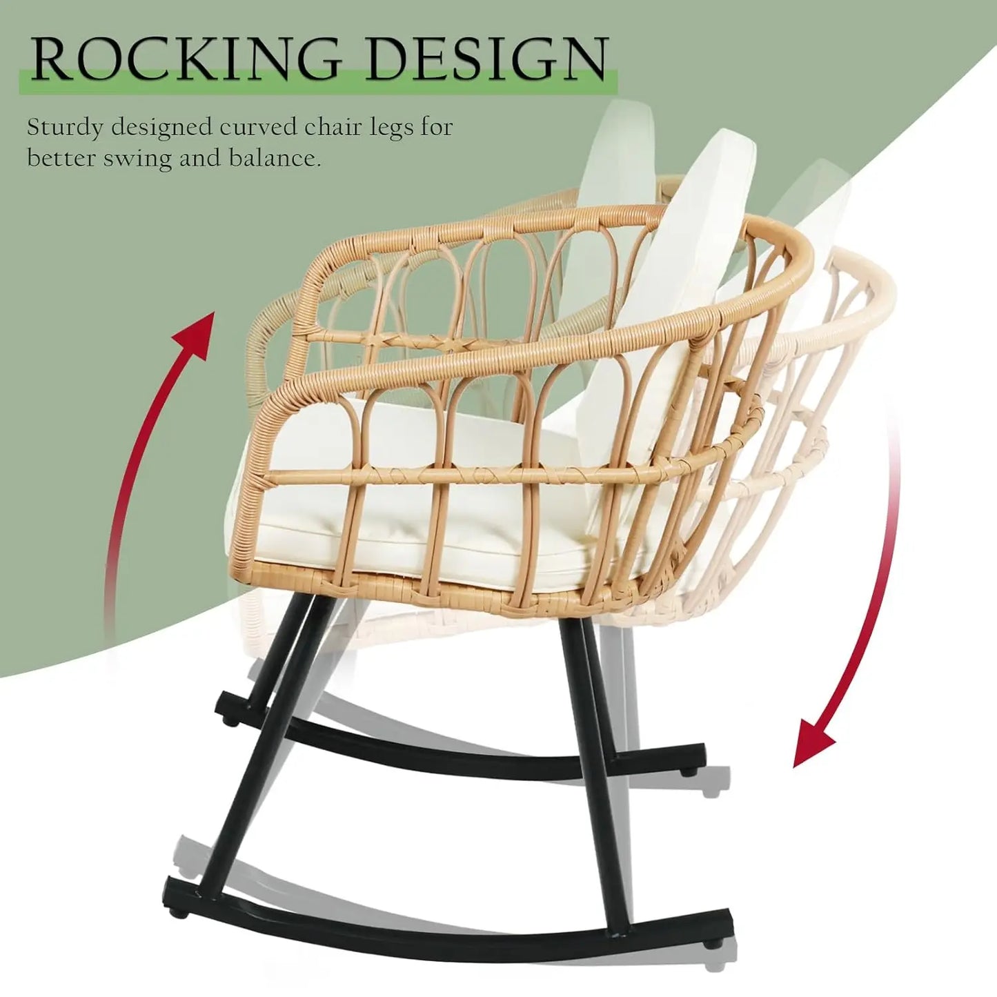 3 Piece Rocking Chair Set Outdoor Wicker Rattan Thickened Cushion Patio Conversation Bistro Balcony Garden, Customized