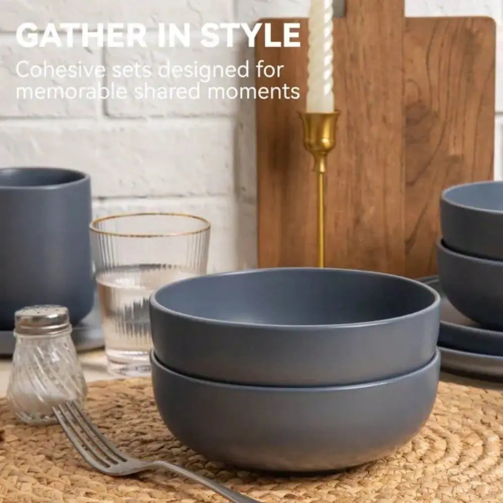 12-Piece Stoneware Dinnerware Sets With Mugs | Microwave & Dishwasher Sa Fe | Stackable Matte Glaze Kitchenware For 3