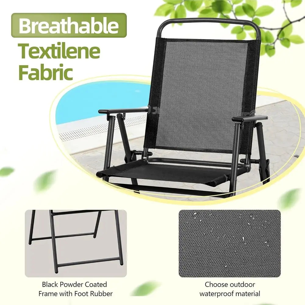 6 Piece olding Patio Dining Set,Small Metal Outdoor Garden Patio Table and Chair Set w/Umbrella or Lawn,Deck,Backyard,Black