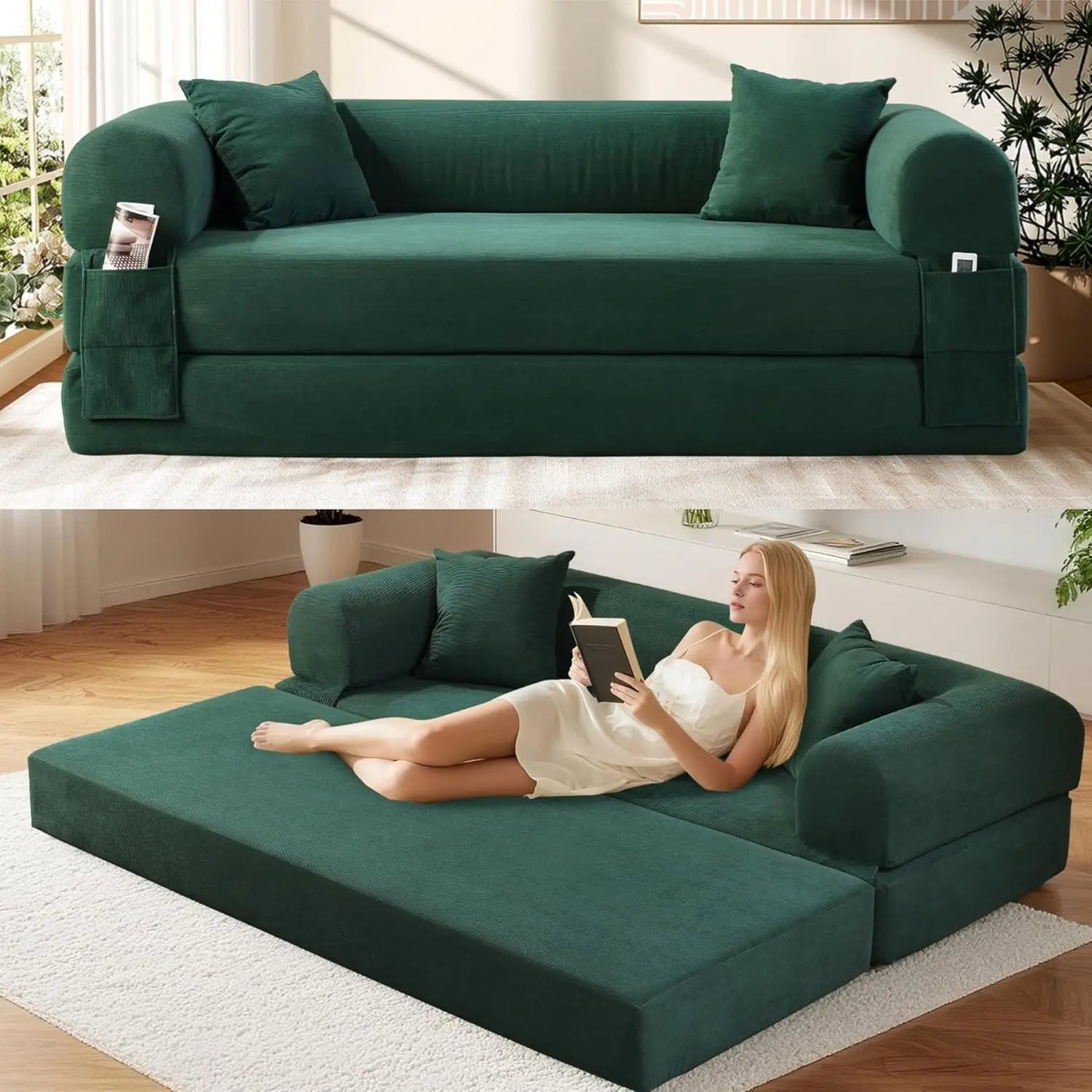 Convertible Futon Sofa Bed,80" Folding Pull Out Couch Bed with Storage,Queen Sleeper Sofa Bed,Compressed Couch, Customized