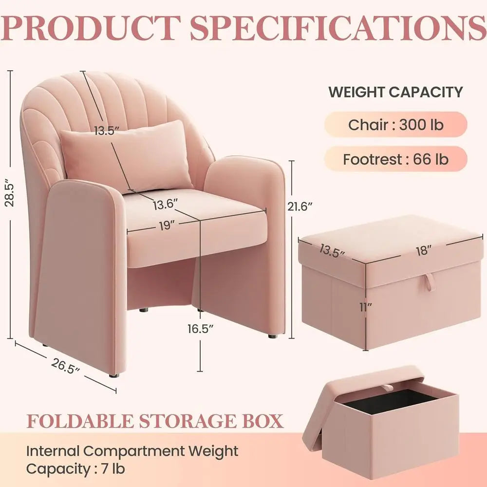 Small Barrel Accent Chair with ootrest Set o 2, Velvet ern Comy Cute Elegant Reading Chairs with Lumbar Pillow Storage Box or Li