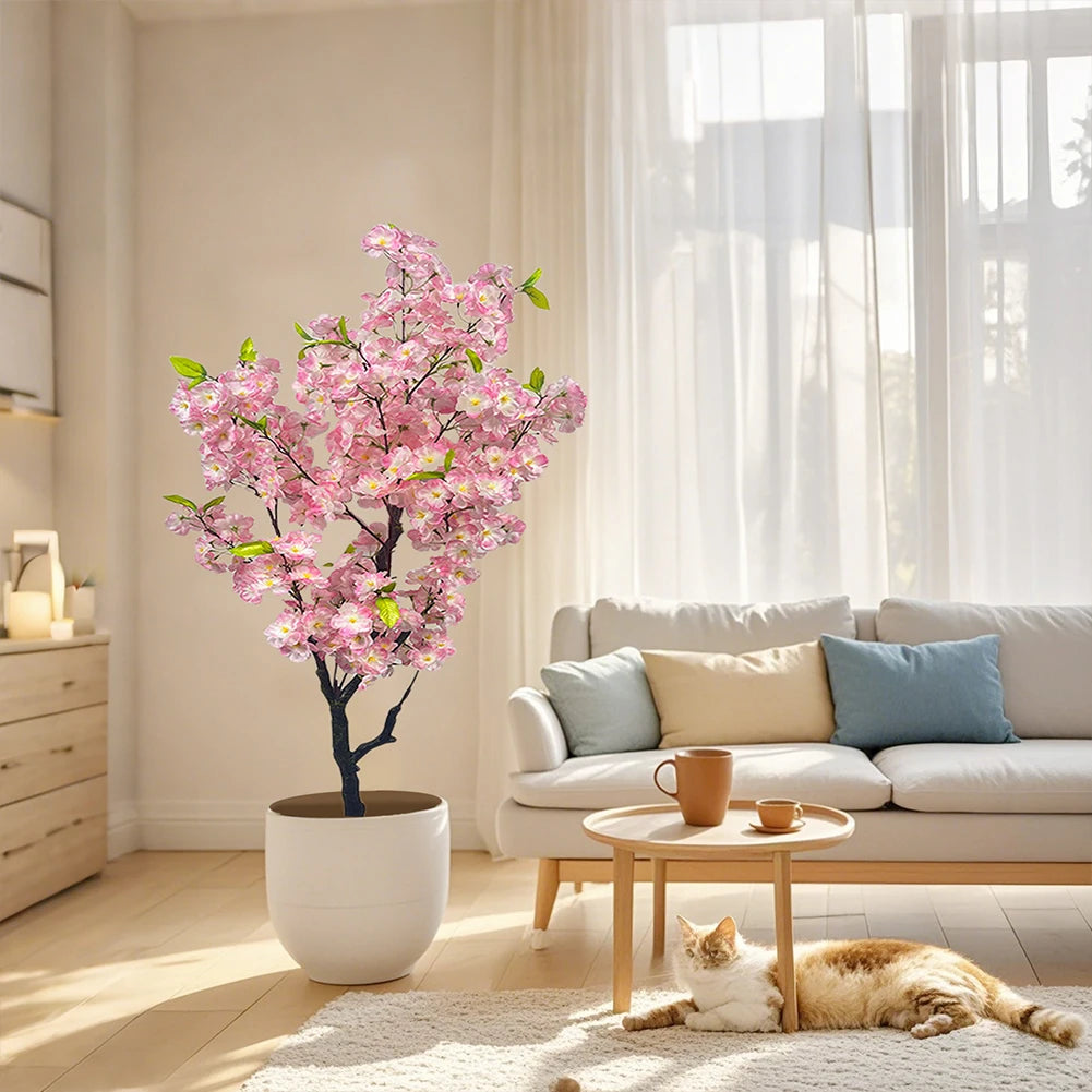 Artificial Cherry Blossom Tree 5FT Tall Potted Faux Cherry Blossom Tree In Pot Fake Cherry Blossom Tree For Home Office Decor