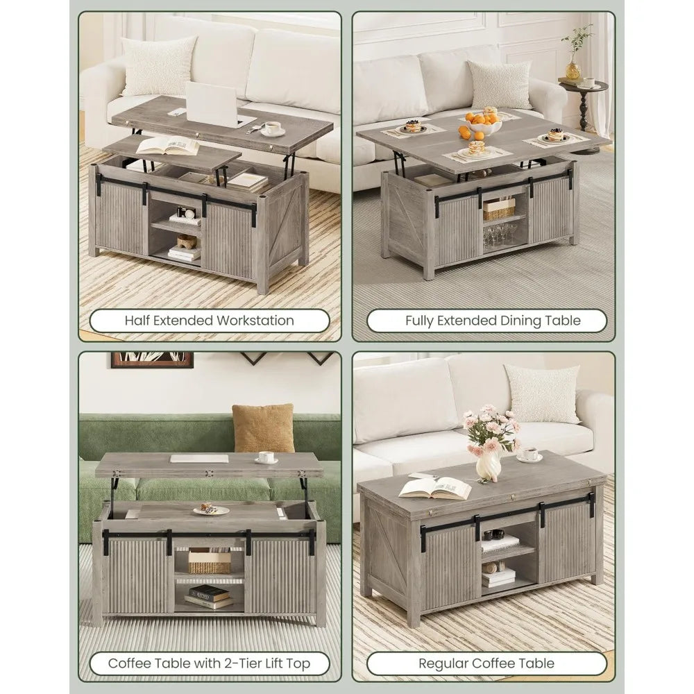 Preferred Lift Top Coffee Table, 4 in 1 Versatile Coffee Table, Farmhouse Convertible Coffee Tables, with Hidden Compartments, w
