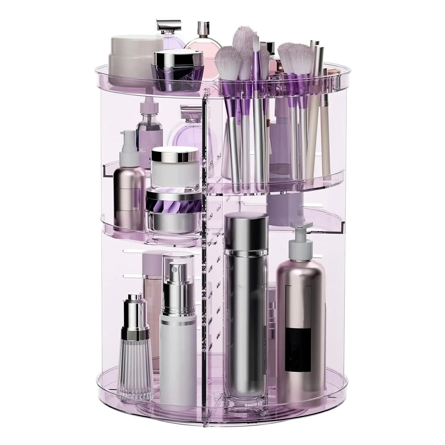 Rotating Makeup Organizer, DIY 8 Adjustable Layers Spinning Skincare Storage, Cosmetic Display Case with Brush Holder and Perfum