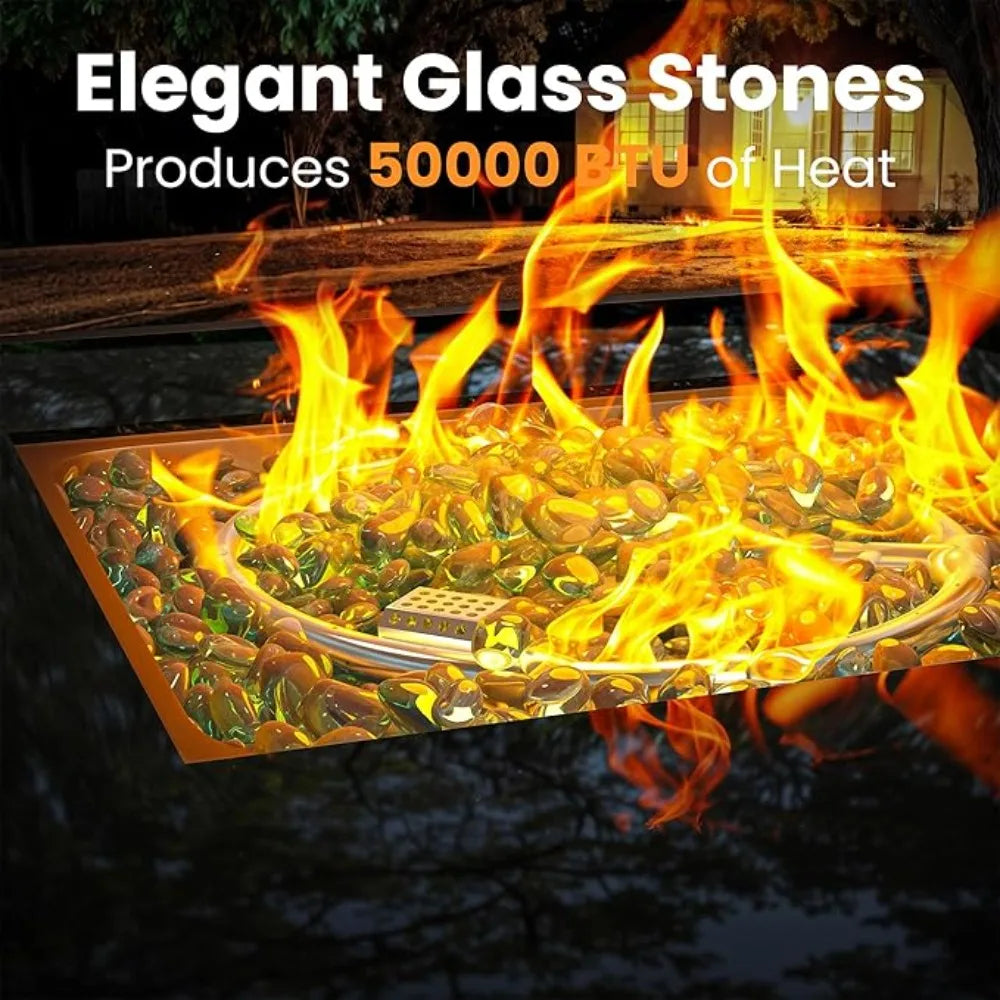 Propane Fire Pit Table, Outdoor Fire Pit Table, 28" Rattan Square Outdoor Gas Fire Pit with Glass Wind Guard