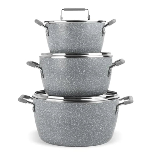 Gray Pots and Pans Set Nonstick 6 Stackable Piece Cooking Pots Set Kitchen Pots Non Stick Coating 5qt 3qt and 1.5qt Pots with L
