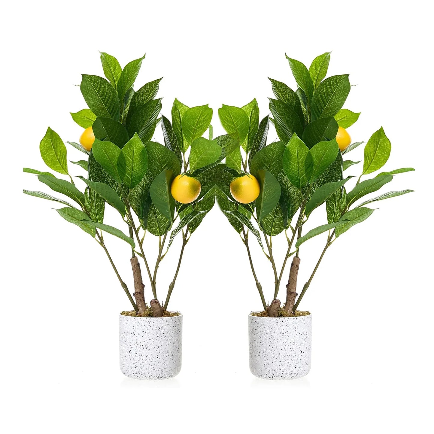 2 Pcs Artificial Lemon Tree 19.7" Fake Artificial Potted Plants Faux Lemon Tree with Pot Faux Plants Indoor for Home Kitchen