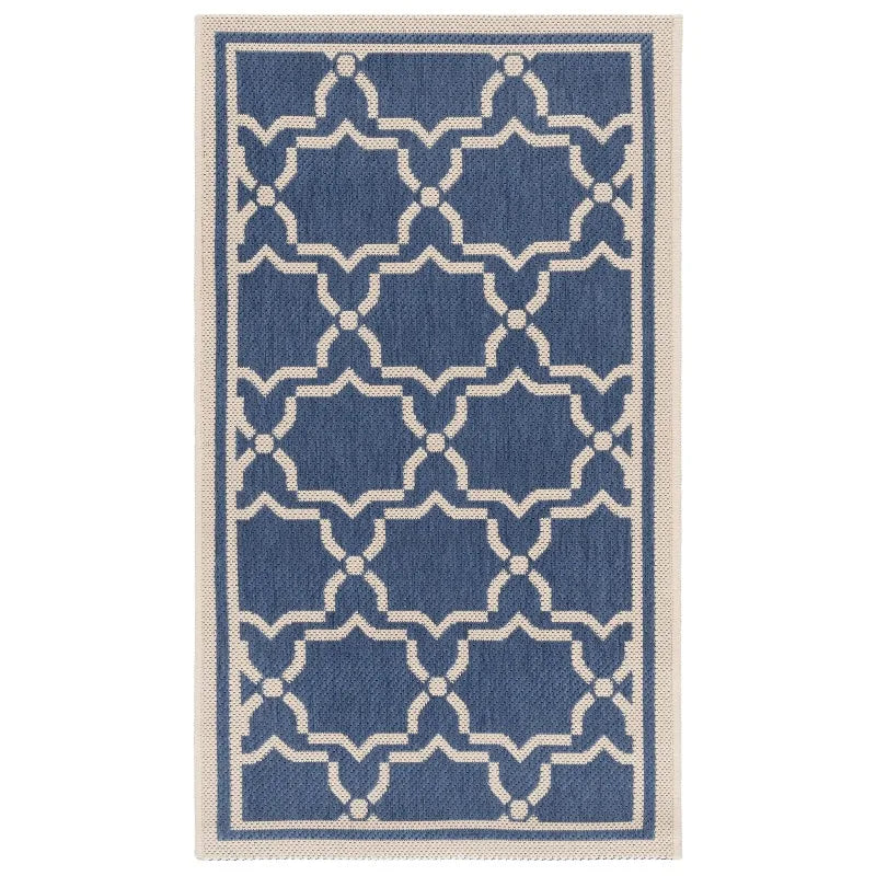 Geometric Bordered Indoor/Outdoor Area Rug, 2' x 3'7", Blue/Beige