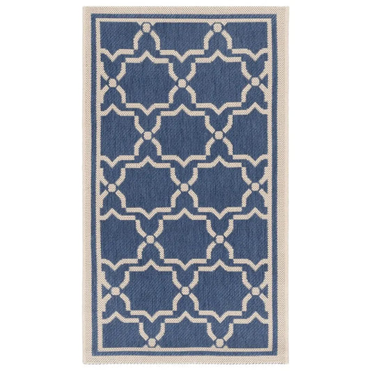 Geometric Bordered Indoor/Outdoor Area Rug, 2' x 3'7", Blue/Beige