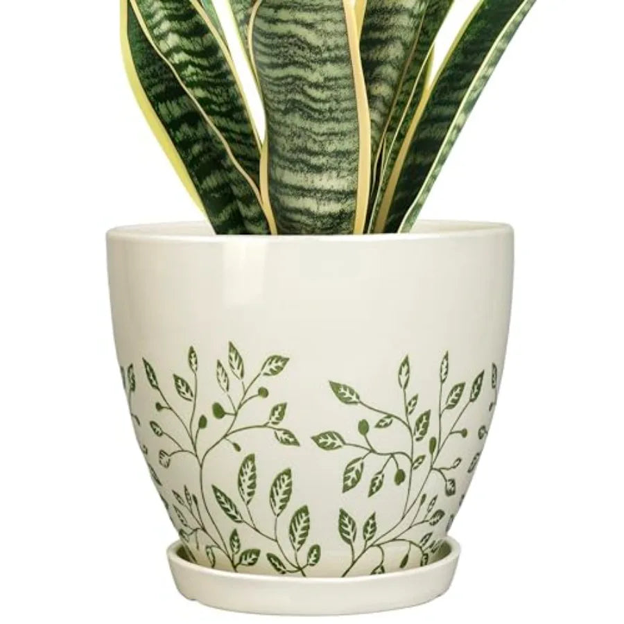 Ceramic Planter -.2 Plant Pot for Indoor Outdoor Plants Boho Round Ceramic Flower Pot with Drainage Hole and Saucer Gifts for P