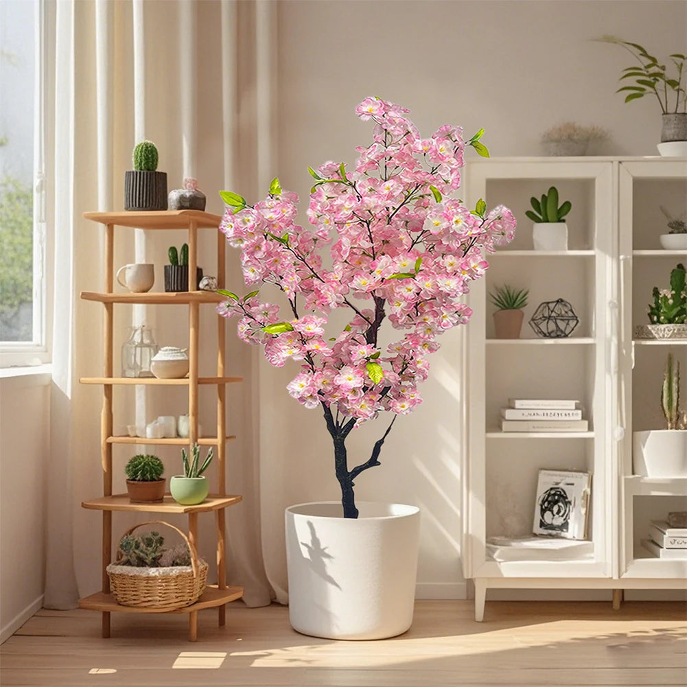 Artificial Cherry Blossom Tree 5FT Tall Potted Faux Cherry Blossom Tree In Pot Fake Cherry Blossom Tree For Home Office Decor