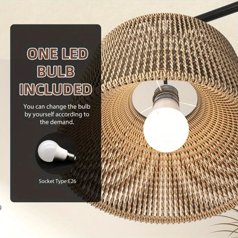 Arched Standing Lamps with Foot Switch- Woven Lampshade Floor Lamps with LED Bulb, Ideal for Living Rooms, Bedrooms, and Offices