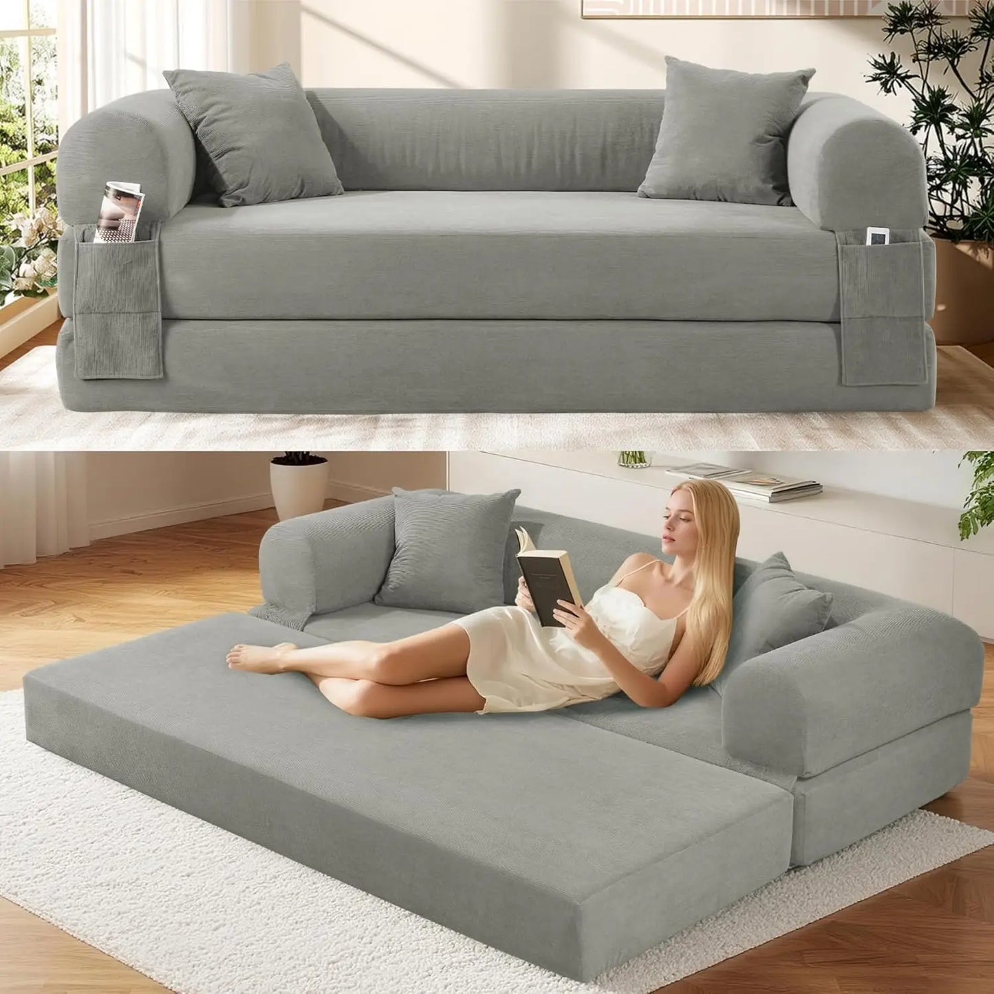 Convertible Futon Sofa Bed,80" Folding Pull Out Couch Bed with Storage,Queen Sleeper Sofa Bed,Compressed Couch, Customized