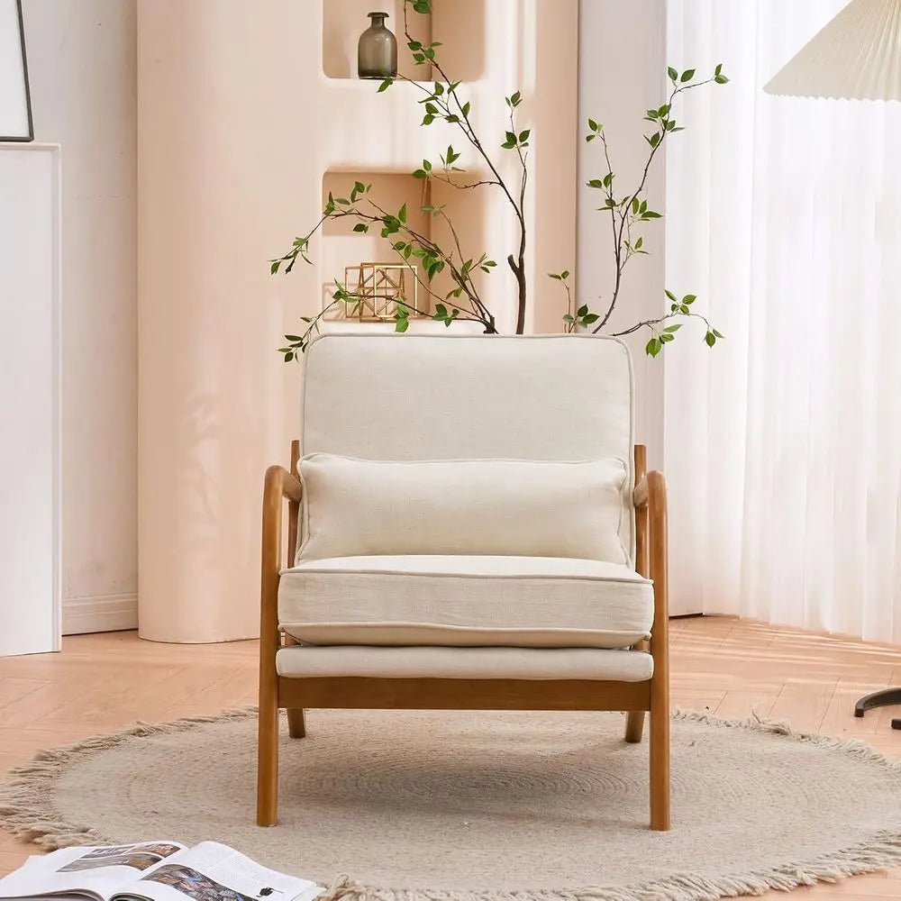 ine Beige Accent Chairs Set o 2, Upholstered Century ern Lounge abric Chairs Reading Chairs Side Sitting Chair Solid Wood armhou